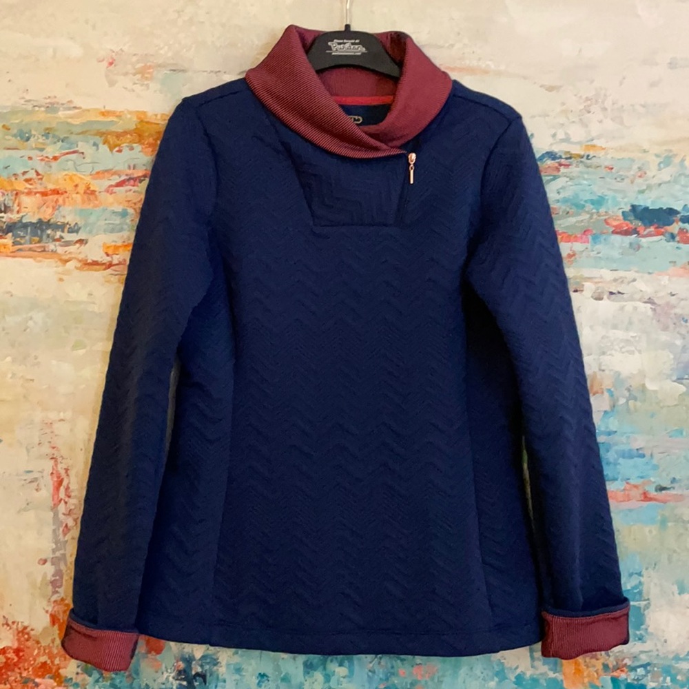 EP Navy Knit Athletic Pullover Ski Navy & Red Stripe Trim 3/4 Zip XS - Picture 3 of 8